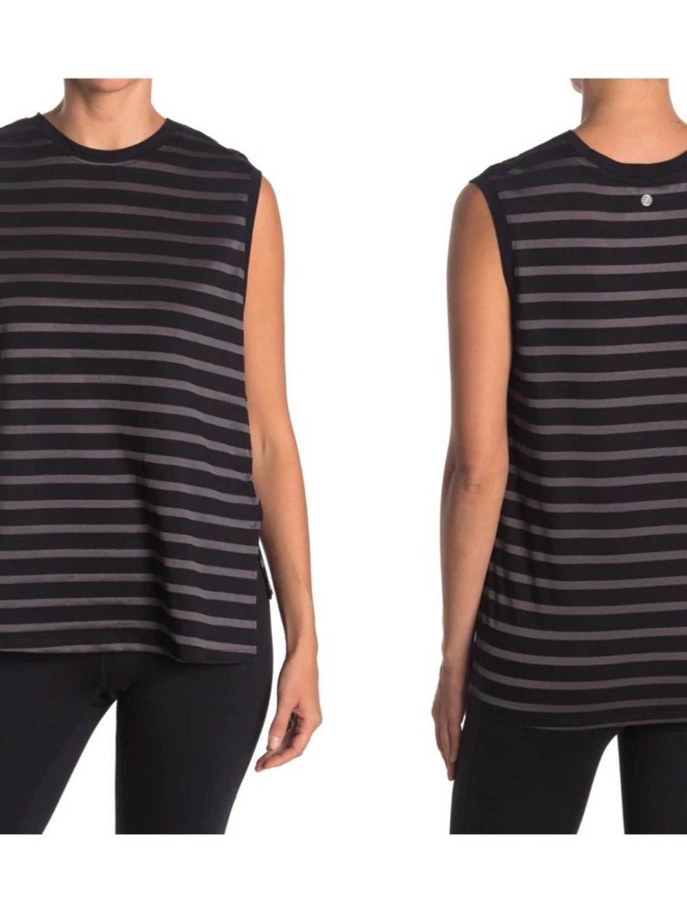Z By Zella Shadow Striped Print Tank Sleeveless Top In black Size Large